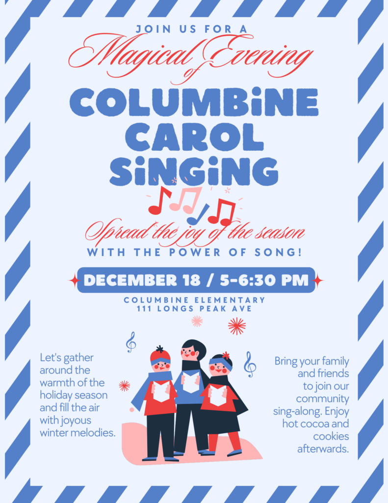 Columbine Community Caroling flyer in English