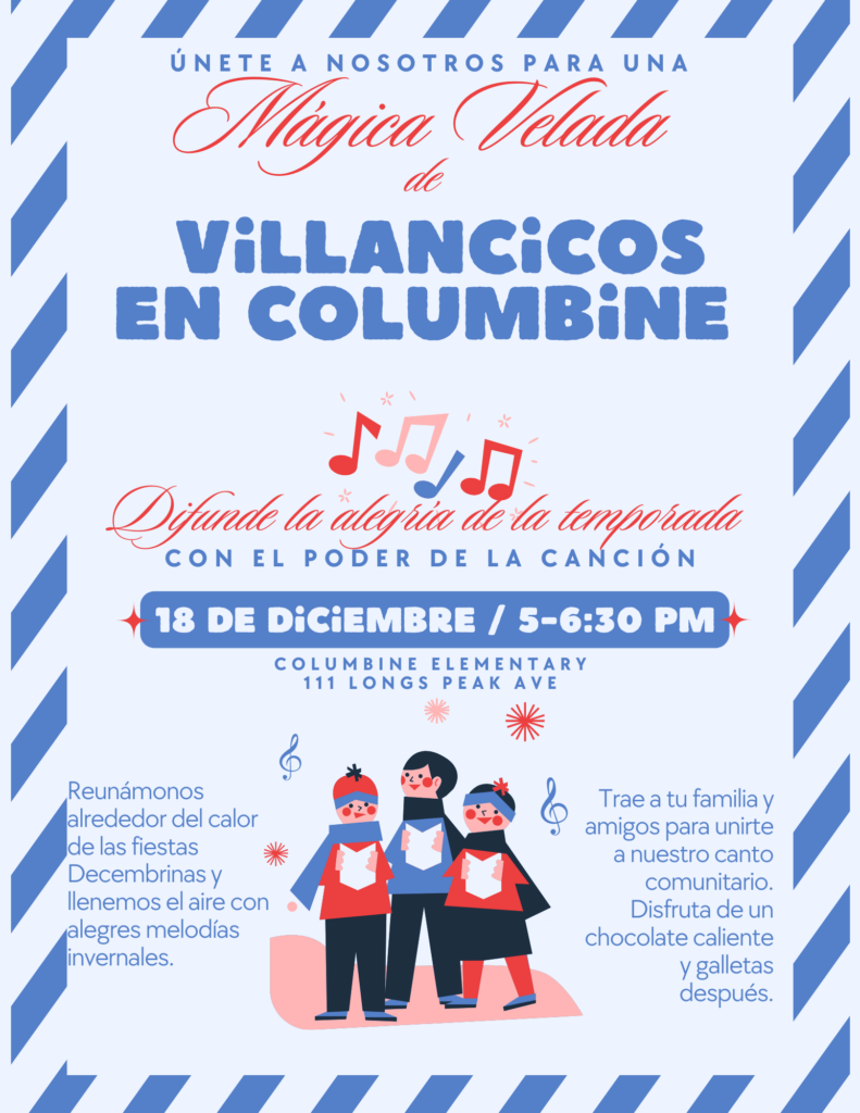 Columbine Community Caroling flyer in Spanish