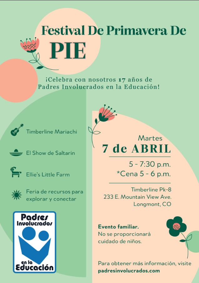 Spring Festival event flyer with details about activities, date, time, and location in Longmont, CO. Family-friendly.