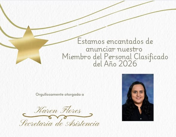Certificado de reconocimiento en el que se nombra a Karen Flores «Empleada del Año 2026», con su fotografía a la derecha.